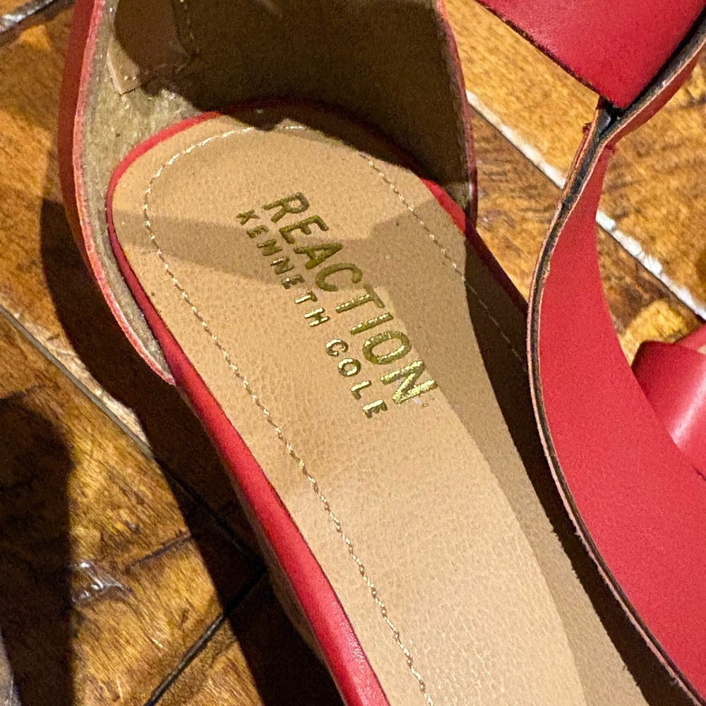 Kenneth Cole Reaction T-Strap Ava Red Wedge Sandals - Picture 5 of 15